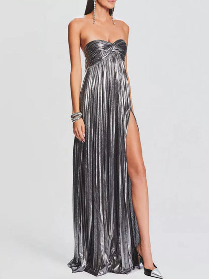Split Sweetheart Neck Tube Maxi Dress