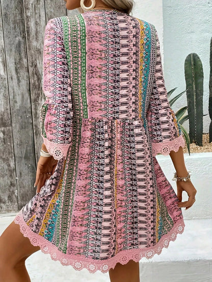 Printed V-Neck A-Line Dress